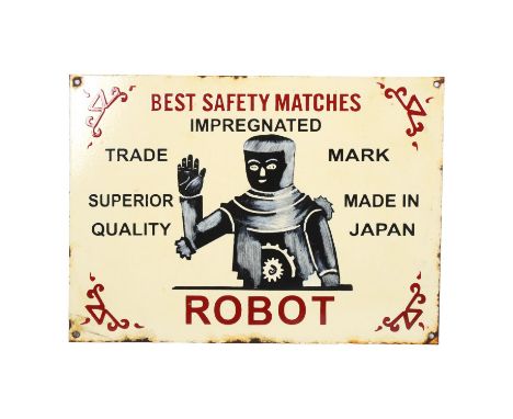 An enamel advertising sign "Robot Best Safety Matches", W43cm 