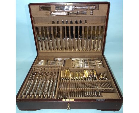 A Mappin &amp; Webb silver-plated canteen of cutlery; eight settings, with carving knife, fork and steel, in fitted case. 