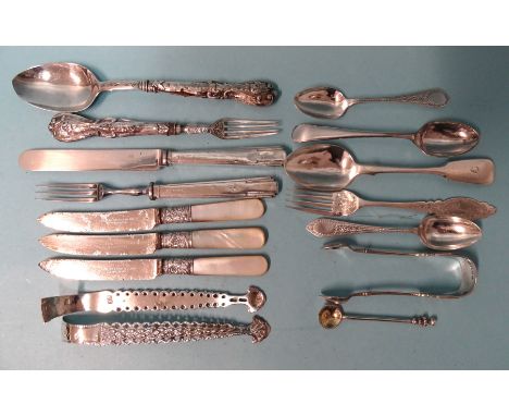 A quantity of silver teaspoons and small flatware, various dates and makers, weighable silver ___5.11oz. 