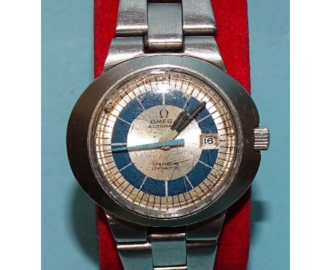 Omega, a 1970's lady's Omega Genève Automatic Dynamic wrist watch, with date aperture in blue and silver dial, steel case wit