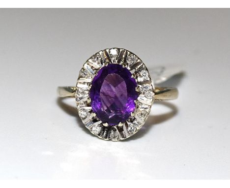 An amethyst and 8/8-cut diamond cluster ring, with 9ct gold mount, size R, 3.2g. 