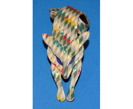 Léa Stein, Paris, a vintage ‘Renaud the Fox’ brooch pin in harlequin colours, 9cm high, another Renaud the Fox brooch in pear