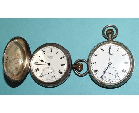 Brockbank &amp; Atkins, a silver hunter-cased keyless pocket watch, the white enamel dial with Roman numerals and seconds sub