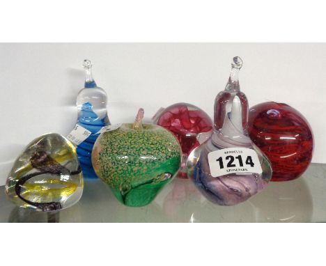 Two Caithness glass paperweights - sold with four Ourglass of Torquay similar