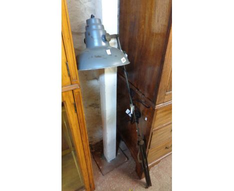 A vintage style painted metal floor lamp with adjustable stem and shade, set on a folding a folding tripod base - Model No. O