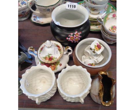 A small quantity of assorted ceramic items including Old Country Roses two handled sucrier, West German pottery vase, etc.