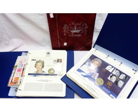 Two blue ring bound albums containing Queen Elizabeth II's Golden Jubilee 2002 medalic FDCs and 75th birthday similar - sold 