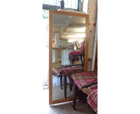A large modern oak framed oblong wall mirror - 1.93m X 90cm