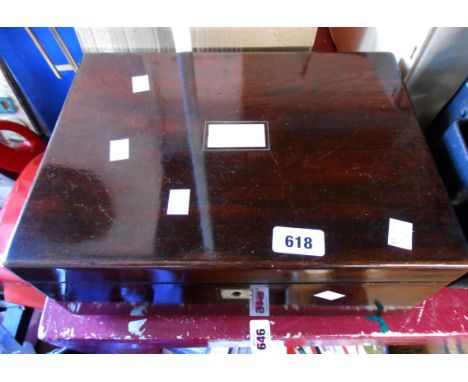 A Victorian rosewood writing slope with mother-of-pearl inlay and fitted interior