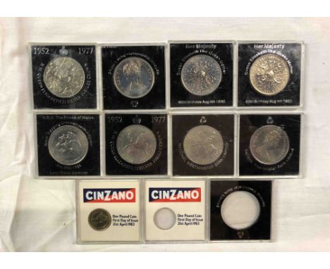 A bag containing a small quantity of cased royal commemorative crowns - sold with two Cinzano first day of issue £1 coins