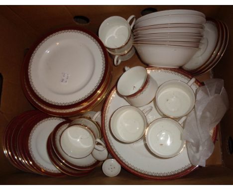 A box containing a large quantity of Royal Albert bone china dinner and teaware in the Holyrood pattern including cups and sa
