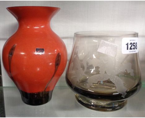A Caithness Art Glass vase decorated in the Art Nouveau style - sold with a smokey glass orchid patten Caithness vase