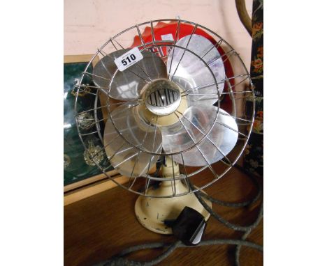 A vintage Limit desk fan with cast iron painted base and chrome plated fan and cage