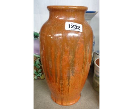 A Pilkingtons Royal Lancastrian vase of baluster form with orange and brown streaky uranium glaze effect - impressed factory 