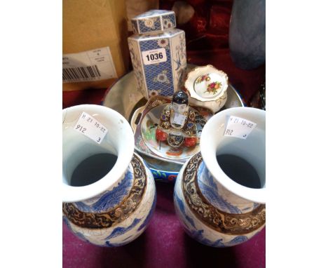 A small quantity of assorted ceramics including lustre and enamel decorated bowl, Japanese moriage decorated figure and dish,