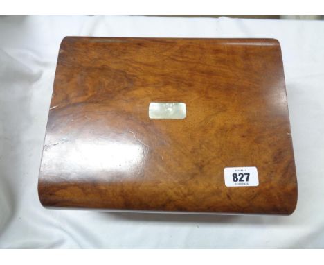 A Victorian burr walnut writing slope with mother-of-pearl inlay and fitted interior