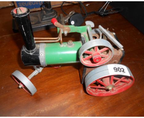 A vintage Mamod live steam engine - burner, canopy and steering rod missing