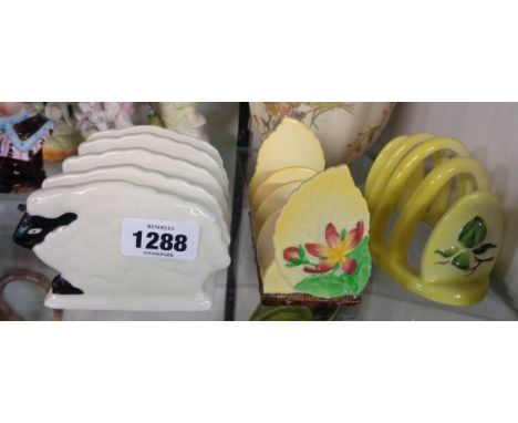 Three Carltonware toast racks comprising two registered Australian design and a 1980's sheep pattern example