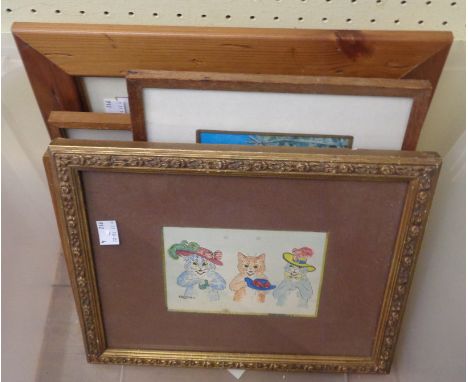 A quantity of framed small format coloured prints including four Louis Wain examples, etc.