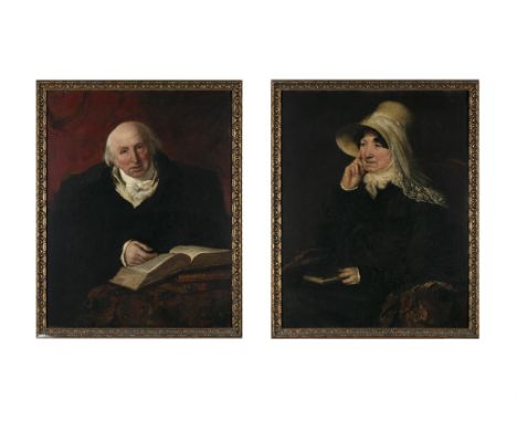 WILLIAM ETTY (1787-1849)   Portrait of Joseph Hardcastle and his wife Ann, both seated, half-length A pair, Oils on canvas, 9