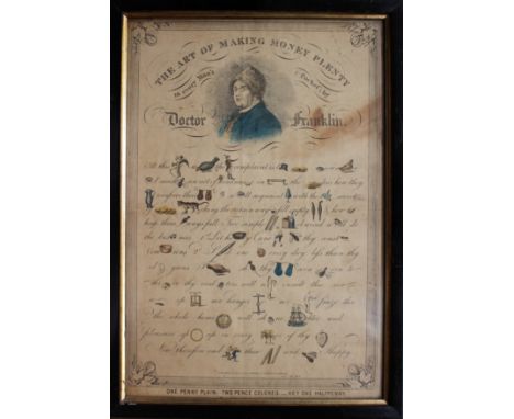 A 19th-century lithographic rebus, 'The Art of Making Money Plenty in every Man's Pocket; by Doctor Franklin', published by J