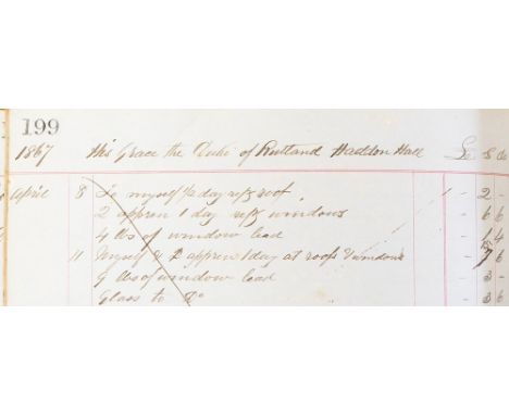 A 19th Century ledger recording the transactions/invoice of a Derbyshire plumber working in and around Bakewell in 1861-1874,