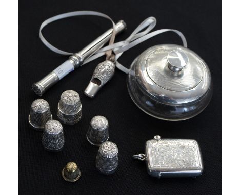 A collection of silver including a George III pencil holder, Birmingham, makers mark probably that of Joseph Willmore, circa 
