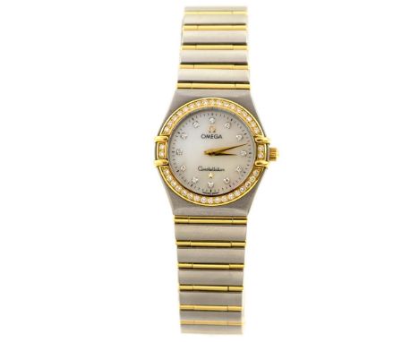 Omega, a 1980's lady's bi-metal Omega Constellation wristwatch, 2.5cm circular mother of pearl dial with diamond numerals, da