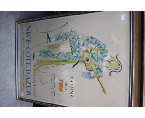 Jean Cocteau, 1954 colour lithograph, poster for 'Salons de la TWA', published in Paris by Maourlot, framed and glazed, depic