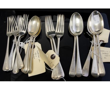 An Edward VIII silver Old English Pattern part flatware service including four table forks; five table spoons; five dessert f