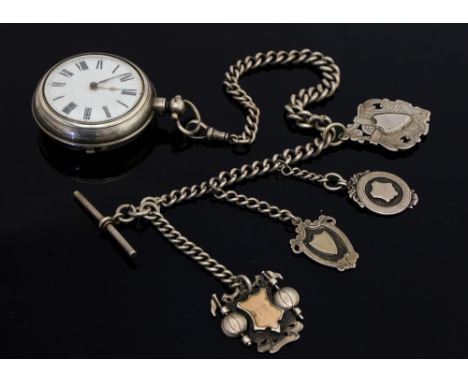 H. Fowle of Red-Hill, a Victorian silver pair case pocket watch, fusee movement, 4.5cm white enamel Roman dial, the casework 