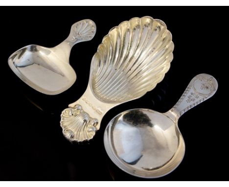 Three 20th/21st Century silver caddy spoons, two with Sheffield hallmarks, 1921 William Hutton & Sons and 1937 Cooper Brother