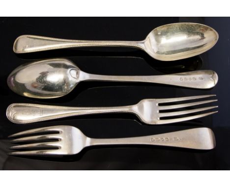 A Victorian Old English pattern silver part flatware service with beaded edge including seven table forks; three table spoons