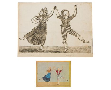 Toy theatre characters and scenery (antique and vintage and modern) housed in wooden box with three drawers, to include a woo