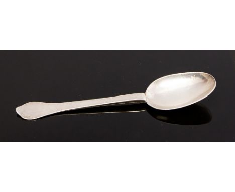 A William III silver reeded rat tail dog nose spoon, marked with two shields containing two "W"s and three stars, engraved in