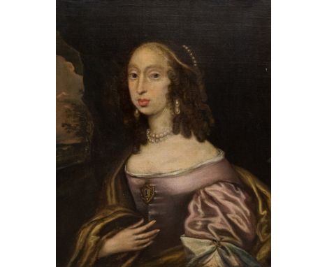 Isaak Palingh (Dutch, 1630-1719), portrait of a lady, half length in a pink dress and gold coloured wrap, oil on canvas, 72cm