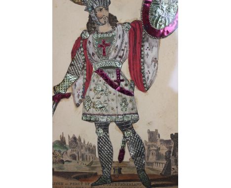 William IV era tinsel print depicting Mr Cartlitch as Percy of Northumberland in Chevy Chase, published in London by Orlando 