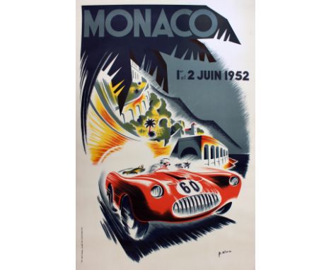 Automobilia / Motor Sport / Racing Car interest: Monaco 1952 lithographic poster after Minne, reproduced by Arte Paris, measu