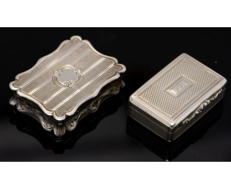 A Victorian silver engine-turned cartouche shaped vinaigrette, shaped edge, gilt interior and grille, Edward Smith, Birmingha