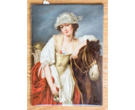 A fine German porcelain plaque by Wagner (signed) after Greuze 'The Beauty', circa 1890-1900 