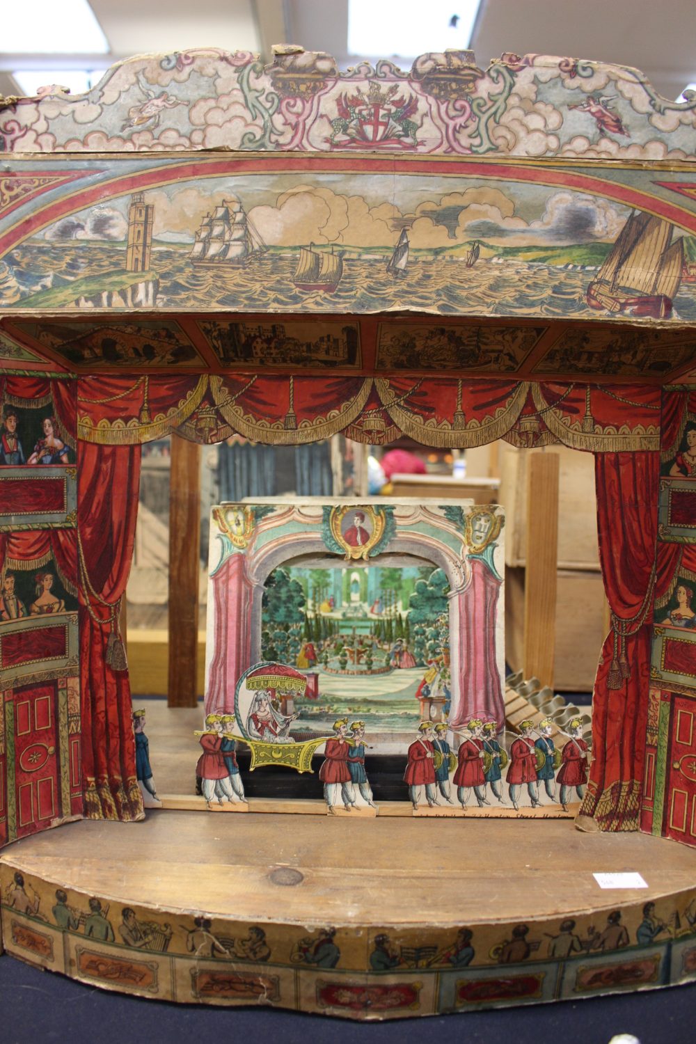 A 19th Century toy theatre of wooden construction, hand painted