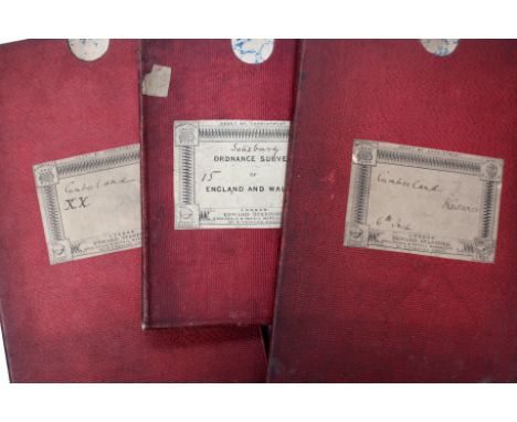 Collection of approximately 20 Ordnance Survey maps, half of which are 1860s electrotypes with hand-coloured detail, nine hou