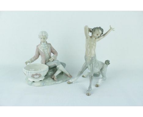 Lladro 'Boy Jewellery Dish' 01004714 and Lladro Faun with impressed mark. Condition Good Overall, Finger Loss to Faun 