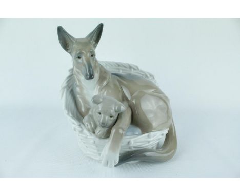 Lladro Figure of a German Sheperd with Pup 01004731, printed mark to base. Condition - Unboxed Good Overall 