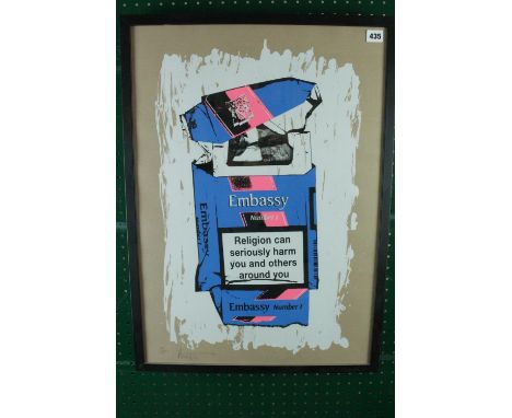 K Guy, Screenprint of Embassy No.1 'Religion can seriousley Harm you and others around you' On Brown paper 28 of 85 signed in
