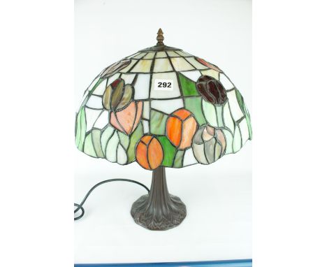 20thC Tiffany Style Leaded table light on metal base 