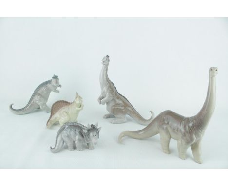 Set of 5 Lladro Dinosaurs including Rocky 01007545, Spike 01007543, Rex 01007547, Brutus 01007544 and Stretch 01007546. Condi