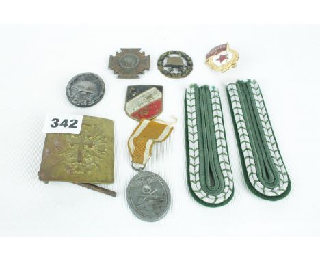 Collection of assorted Third Reich Medals and Badges and a Imperial Army Belt Buckle 