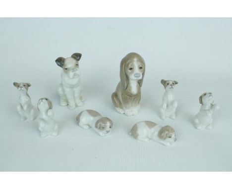 Collection of LLadro Puppies and Dogs (8) inc. Good Puppy 01001289, Vagabond Dog 01004901 and 2 Sets of Mini Puppies 01005311
