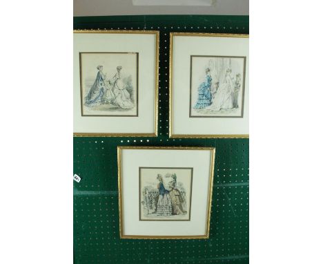 Set of 3 French Fashion prints mounted and framed 